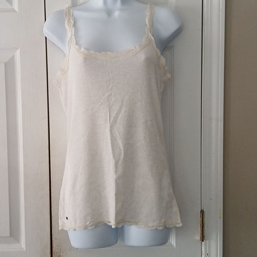 Converse one star oatmeal color ribbed tank top lace trim Sz XL NWOT